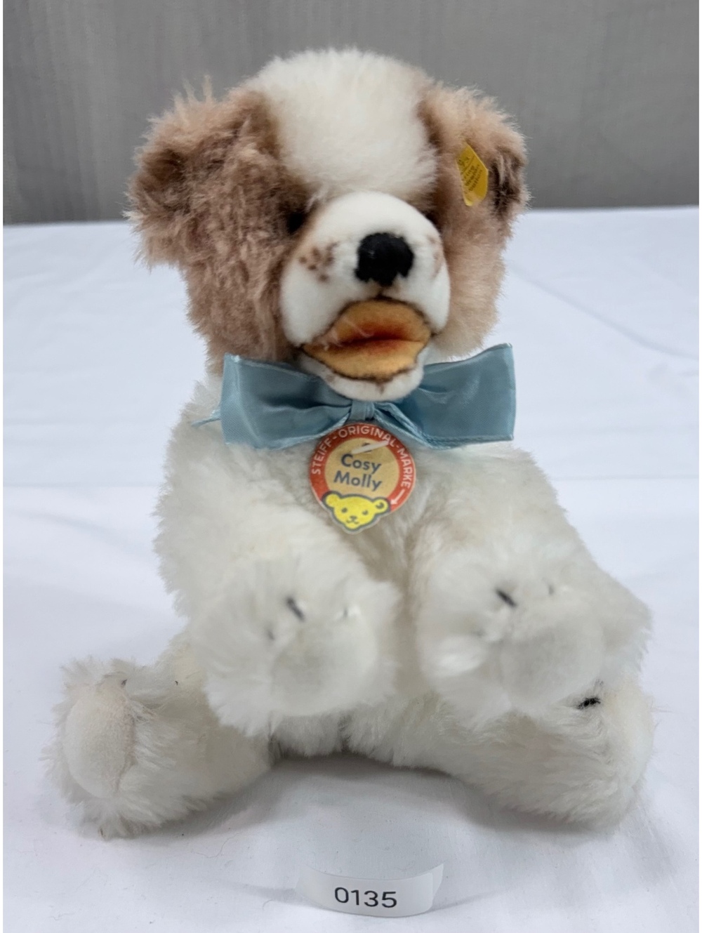 Steiff Cosy Molly Plush Dog with Blue Bow Vintage Stuffed Animal